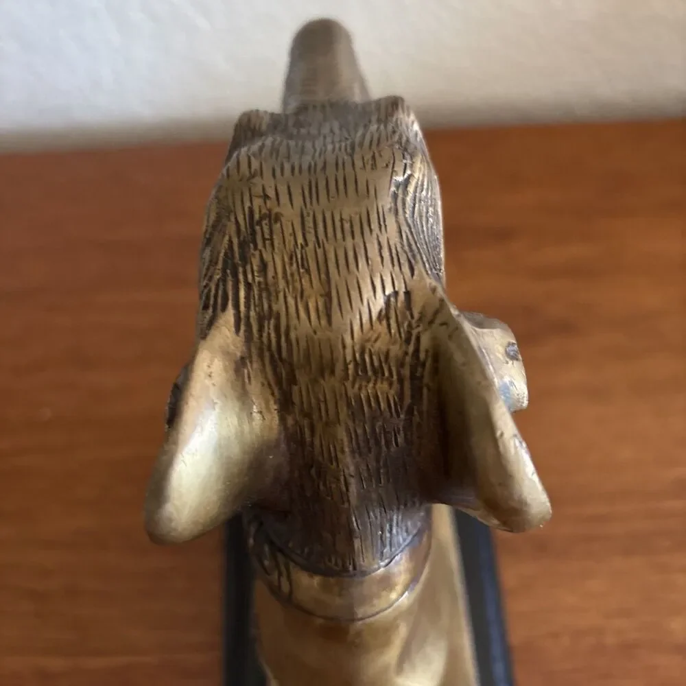 Vintage Brass Greyhound Bust Sculpture Wood Base Whippet Dog Bookend 8”